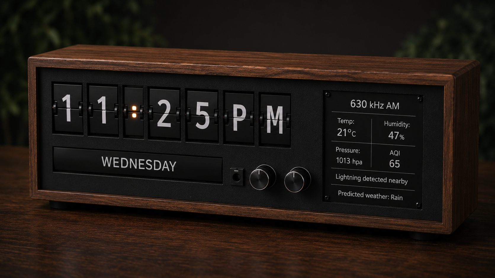 AI-generated concept render of the split-flap desk clock